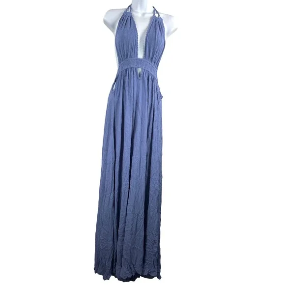 halter neck maxi dress formal Luannie Halter Scarf Tie Maxi Dress | Navy | Womens main image 1